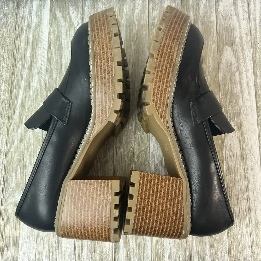 MIA Dahlia Shoes Chunky Platform Loafers 9 Black Dark Academia Goth Lug Sole